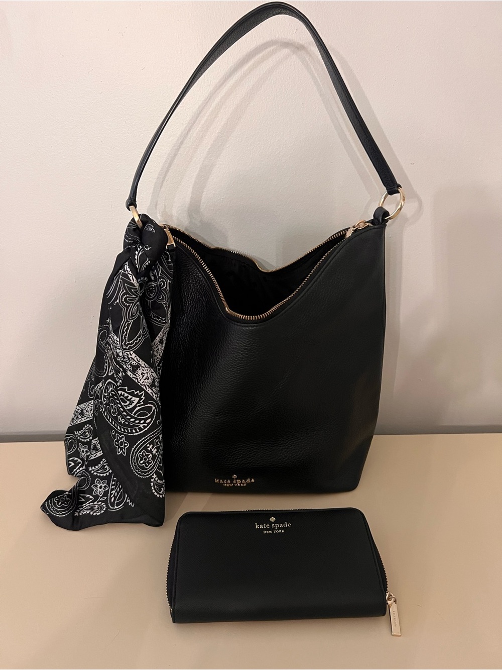 kate spade Black Leather Hobo Bag with Matching Wallet